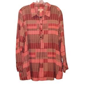 EUC Christopher & Banks Size L Pink Black Polka Dots Long Sleeve Blouse/Tunic